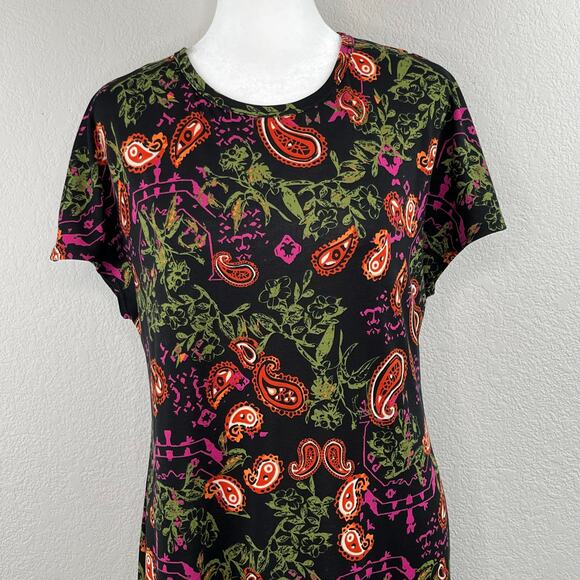 Lularoe Maria Black Multicolor Paisley Floral Maxi Dress Short Cap Sleeve Medium - Picture 4 of 12